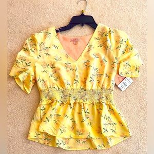 floral yellow top in size large